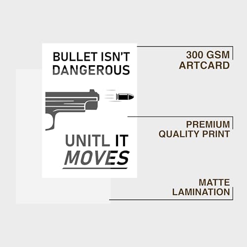 Image of CodersParadise inchBullet Isn't Dangerous Until It Moves Framed Wall Poster (12x18 Inch)|Motivational Action Quote Wall Art|Black & White Home & Office Decor for Bedroom, Living Room|Ready-to-Hang Frame