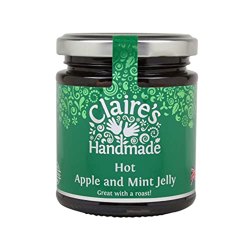 Claire's Handmade - Hot Apple and Mint Jelly (200g) - Traditionally Made Fresh and Tangy, Perfectly Pairs with Roast Lamb or Sausages, Suitable for Vegetarian, Vegan & Gluten Free Diets, GMO Free Claire's Handmade - Hot Apple and Mint Jelly (200g) - Traditionally Made Fresh and Tangy, Perfectly Pairs with Roast Lamb or Sausages, Suitable for Vegetarian, Vegan & Gluten Free Diets, GMO Free