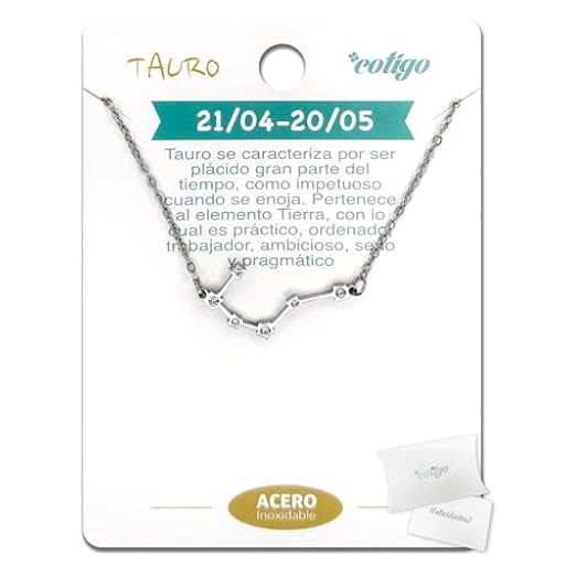 cotigo Collar Signo Zodiaco Acero Inoxidable, 12 Collar Constelaciones con Colgante Horóscopo de Circonita - Collar Mujer para Joyería Astrología (Tauro - Plateado) | Ya disponible en tu tienda friki favorita! En mundofriki.es!