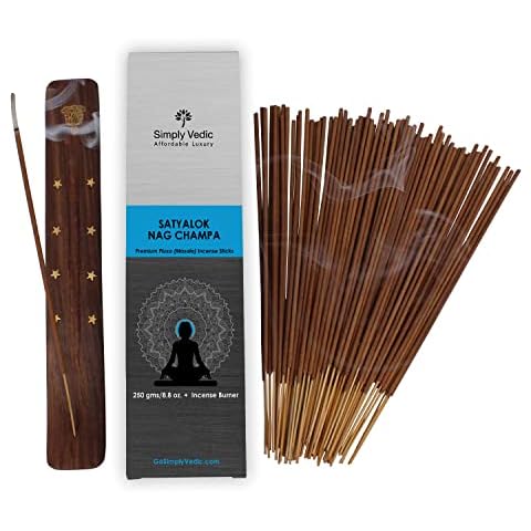 Simply Vedic Nag Champa Premium Incense Stick Agarbatti 250 Grams / 8.8 Oz (Approx 135 Sticks) with Burner for Meditation, Yoga, Spiritual Healing, Prayers, Reiki, Aromatherapy Energy Cleansing Cover