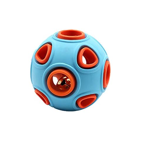 WishLotus Dog Ball Toy, Dog Interactive Toy with Ring Bell Squeak Toys Dog Rubber Bouncy Ball Pet Exercise Game Puzzle Ball to Increase IQ Search & Catch Bite Resistant Chewing Toy (L, Orange&Blue) Cover
