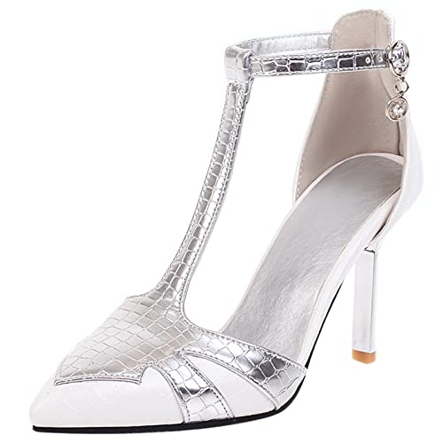 Sandales mariée blanche Lizoleor avec talon aiguille pointu et bride en T spartiates robe taille 36