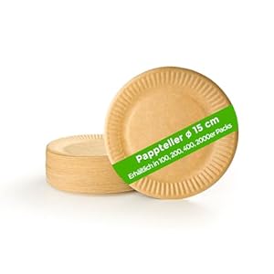 Piatti monouso per APERITIVO | Rotondo 15 cm | 100 pezzi | Colore Kraft/Marrone | Carta di fibra fresca per alimenti | Biodegradabile e Riciclabile (Rotondo 15cm, Kraft)