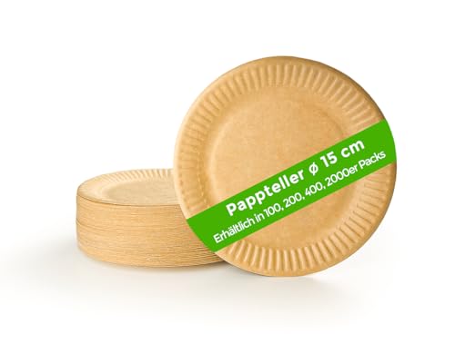Piatti monouso per APERITIVO | Rotondo 15 cm | 100 pezzi | Colore Kraft/Marrone | Carta di fibra fresca per alimenti | Biodegradabile e Riciclabile (Rotondo 15cm, Kraft)