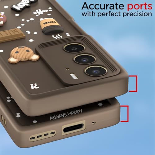 Image of Pikkme Back Cover for Realme C75 | 3D Bear Silicone Cute & Fun Coffee Cartoon | Full Body Protection Bumper Case (Brown)