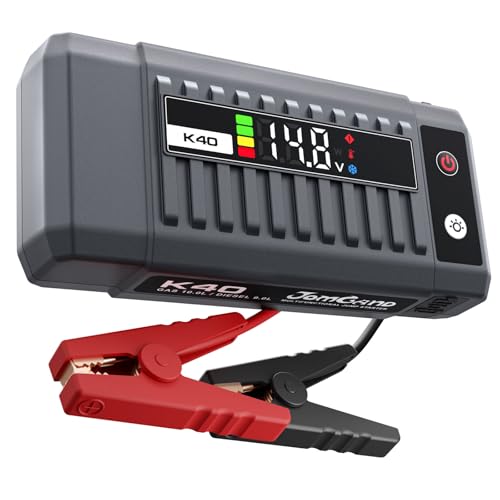 JOMGAND K40 Jump Starter 5000A Car Battery Booster Pack for Up to 10.0L Gas or 9.0L Diesel Engines, 12V Portable Jump Box with Extremely Safe Jumper Cable, USB/DC Charge and 3 Mode Flashlight