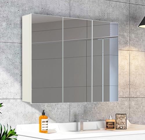 ZBAOLTO Spiegelschrank Bad für Badezimmer,Spiegelschrank Badezimmerschrank mit Spiegel 3 Tür 6 Ablagefach,Mirror Cabinet, Bathroom Cabinet Modern Weiß 70x16x63 cm