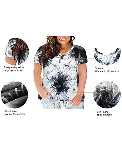 Image of RITERA Women Plus Size Tops Tie Dye V Neck Shirt Floral Camo Summer Short Sleeve Tunic Oversized Ladies Blouse XL-5XL