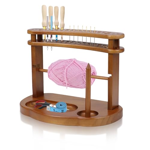 Image of Wooden Yarn Spool Rack,Crochet Yarn Holder,Horizontal Wood Yarn Ball Holder Ribbon Holder Organizer Rack,Crocket Hook Storage Yarn Organizer,for Knitters & Crocheters