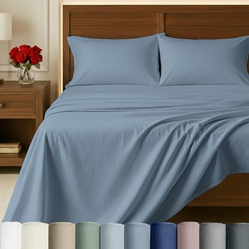 California Design Den 100% Egyptian Cotton Sheets Set - Sateen Queen Sheets Set, Certified Authentic Luxury, Deep Pockets, Soft and Durable Luxury Bedding - Blue Hydrangea - Thumbnail 2