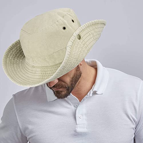 Men Women Cotton Sun Hats With Wind String Uv Protection Wide Brim Boonie Bucket Hat Fisherman Safari Cap Summer Outdoor (As1, Alpha, L, X_L, Light Khaki-61Cm) #TOP7