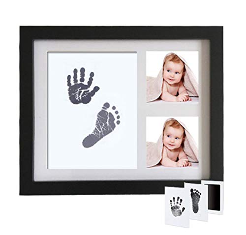 Dproptel Unique Baby Handprint and Footprint Photo Frame Kit Baby Shower Gifts for Newborn Boys and Girls with Prints Paper and Clean Touch Ink Pad to Create Baby Hand and Foot Prints (Black)