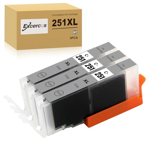 Image of Compatible Ink Cartridge Replacement for Canon CLI-251 GY Gray CLI-251GY XL Gray Ink Cartridge Work for Canon IP8720 MG6320 MG7120 MG7520 Printers(3-Pack)