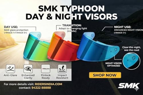 Image of SMK Typhoon Helmet Visor, Day and Night Vision, Pinlock 30 Ready, Original Replacement Shield
