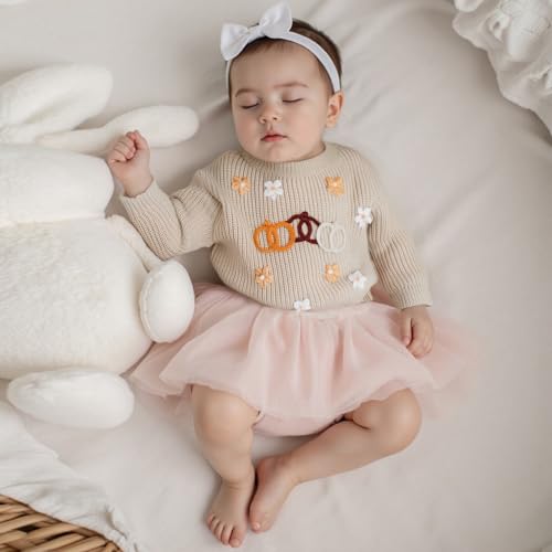 Toddler Baby Boys Girls Halloween Sweater Knitted Pumpkin Embroidered Pullover Sweatshirt Fall Winter Clothes3