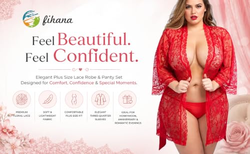 Image of Women's Net and Lace Solid Above Knee Babydoll Dress | Short Nighty Nightwear | Robe with Panty | Sexy Plus Size, Free Size S to XXL RED