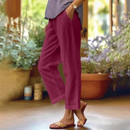 Cropped Linen Pants Women Plus Size High Waisted Wide Leg Capri Pants Casual Summer Gauze Beach Trousers with Pockets2