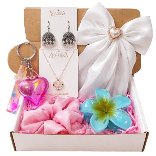 Gift Hamper for Woman & Girls Under 300 | Cute Accessories Gift Set with Earrings, Bracelet, Necklace & Scrunchie | Birthday Gift for Girlfriend, Sister, Teen Girls | Kitty Party Return Gifts | Set of 6 Items | Random Colors and Designs for Surprise-image-27