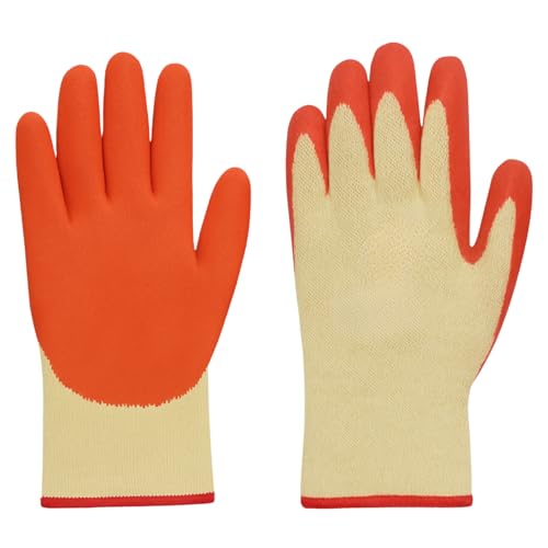 Image of Nylon Safety Work Gloves with Nitrile Coating - Industrial-Grade Protection for Cleaning, Warehouse, Mechanics, Construction - Durable, Flexible, Non-Slip Grip (Yellow & Orange, 20 Pair)