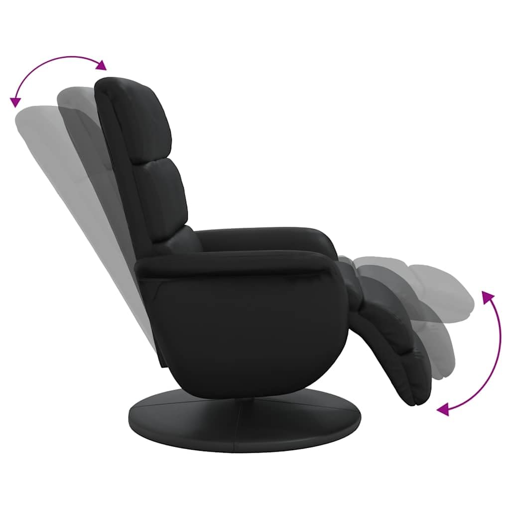 Fotel relaksacyjny z podnóżkiem, wykonany z czarnej sztucznej skóry, regulowany, ergonomiczny, z tapicerką, do salonu, sypialni, biura, do relaksu podczas czytania i oglądania telewizji
