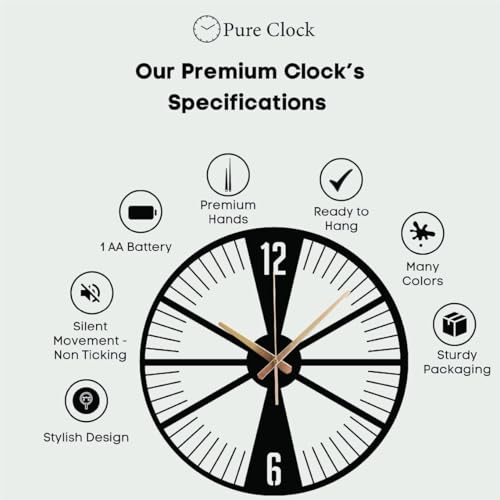 Image of Wall Clock Stylish Metal Analog Wall Clock for Living Room, Bedroom, Office, Kitchen, Home and Hall | Antique Fancy Big Size Modern Wall Watch (Black(DA-215), 40 CM)