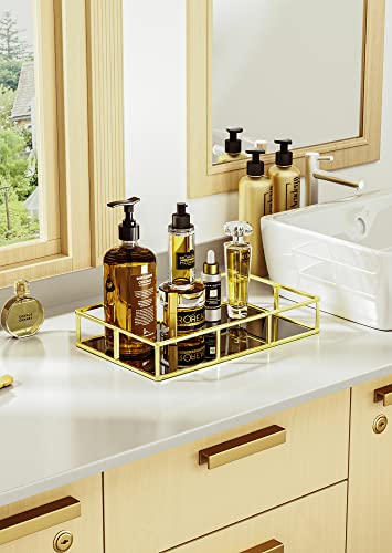 Perfume Tray Gold Mirror Vanity Tray Glass Mirrored Tray Jewelry Makeup Organizer Tray For Bathroom Counter And Dresser Vanity Perfume, Rectangular Decorative Tray For Dresser Tops Or Drawer #TOP2
