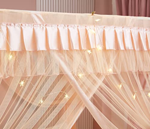 Mengersi Canopy Bed Curtain For Girls Kids - Bed Canopy For Girls Bed Drapes Mosquito Net - Cute Princess Bedroom Decoration Accessories(Full, Peach) #TOP3