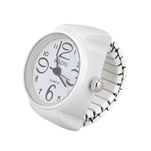Baluue Bague Unisexe Montre la Mode Ronde Montre élastique Bijoux Bague Montre à Quartz Bague pour Femmes Cadeau Hommes Cadeau (Blanc) Cover