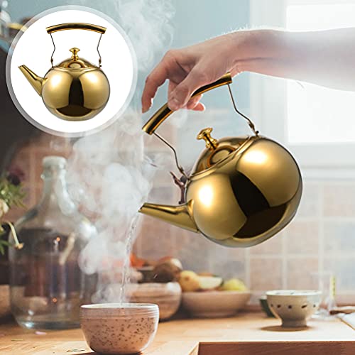HEMOTON Chaleira de aço inoxidável com apito de 2 litros de café dourado com infusor removível, fogã