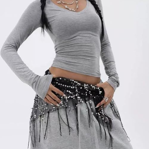 Belly Dance Hip Scarf for Women - Sequins Fringe Scarf Dance Waist Chain, Jazz Hiphop Dance Belt Triangle Belt2