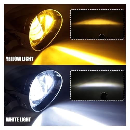Phare moto rond 4 pouces avec feu blanc et jaune pour custom café racer