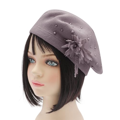ZLYC Kids Beret Hat Girls Solid Color Knitted Floral Artist French Beret Cap2