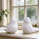 Gishima 2PCS Ceramic Bird Figurines Decorative Bird Ornaments Statue for Home Garden Decor (White)