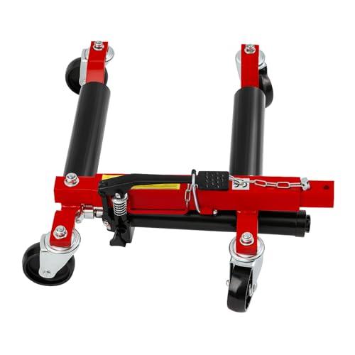 TRUTZHOLM Rangierhilfe PKW hydraulisch Tragkraft 680 kg für Reifenbreite bis 30 cm Hubhöhe ca. 8 cm Rangierroller mit PVC-Auflagen Rangierwagenheber 360° Lenkrollen für Werkstatt Garage in rot