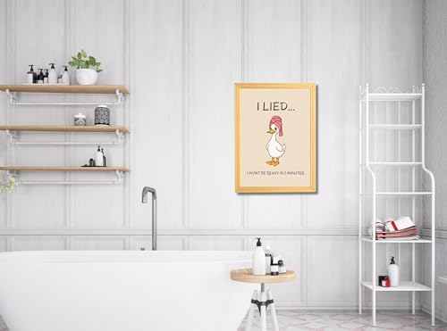 Image of MIRA MEST Funny Bathroom Wall Decor Frame - I Lied I Won't Be Ready in 5 Minutes Quote Poster | Ready to Hang Cute Cartoon Wall Art for Bedroom, Washroom & Gifting