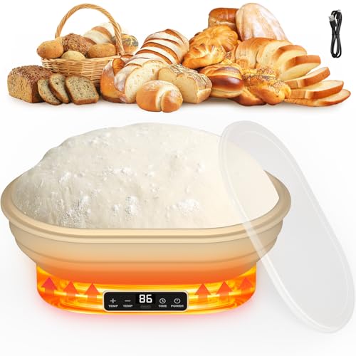 Heating Sourdough Bread Proofing Basket, 2L Electric Thermostatic Silicone Oval Banneton Proofing Bowl with 6 Timer & Temp Settings for Dough Rising, Dishwasher Safe, Foldable Sourdough Starter Bowl
