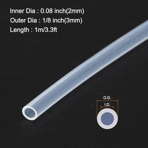 Image of 1m(3.3ft) 2mm(0.08 inch) ID x 3mm(1 /8 inch) OD Silicone Tubing Clear Industrial Plastic Tubing Pure Silicone Hoses for Pump Siphoning Draining Irrigation Brewing