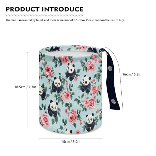 Image of Panda Flower Car Trash Can Cute Garbage Bin Hanging Portable Dustbin Bin Waste Basket Collapsible Small Trash Can Easy to Clean