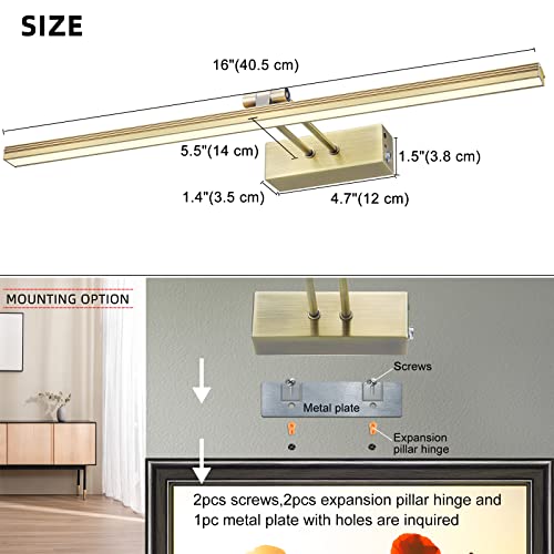 Funchday Picture Light,5000Mah Battery Operated Picture Light For Wall,Wireless Remote Painting Light With Timer And Dimmable,16”Metal Art Light For Display,Wall,Artwork,Portrait,Gallery-Antique Brass #TOP6