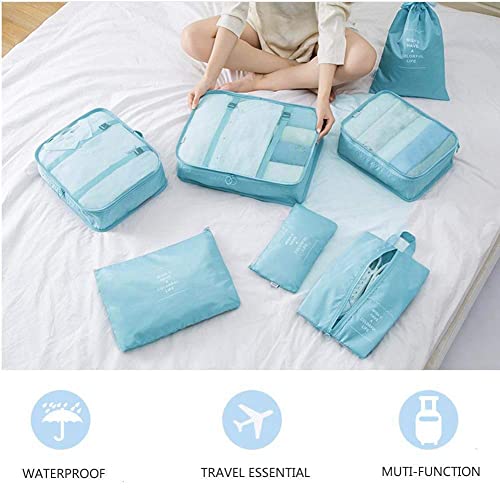 Sprqcart Polyester 7 Set Travel Organizer Bag 3 Packing Cubes + 3 Pouches + 1 Toiletry Organizer Bag (Skyblue, 27.99 Cm, 11 Cm) 2 41VVnNT7S2L