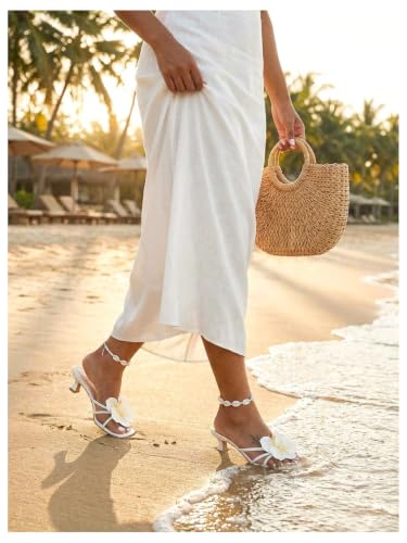 Image of MakeMeChic Women's Flower Kitten Heels Floral Summer Beach Sandals