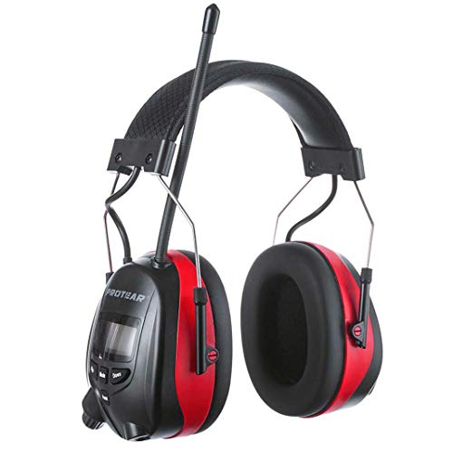 Preisvergleich Produktbild PROTEAR Gehörschutz mit Radio und Bluetooth, wiederaufladbare Gehörschutzkapsel mit FM / AM-Digital-Radio und Freisprechfunktion, für Industrie,BAU und Mähen Lärmreduzierung SNR 30dB(Rot)