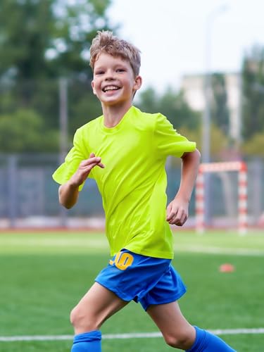 Image of Boys Neon Shirts Dry Fit Athletic T Shirts UPF 50+ Performance Cooling Shirt Short Sleeve Rash Guard Kids Top for Boys Girls