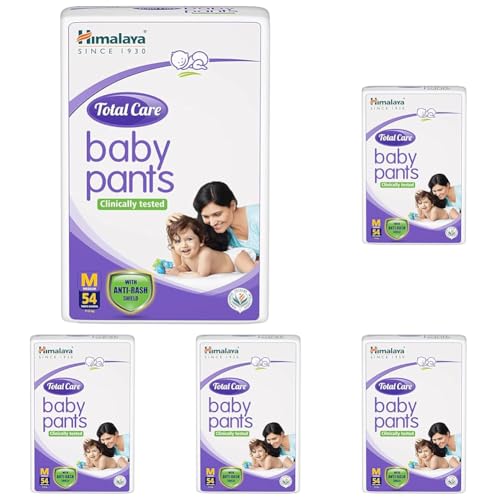 Image of Himalaya Total Care Baby Pants Diapers, Medium (7-12 kg), 54 Count, With Anti-Rash Shield, Rapid Absorption, Superior Comfort, Clinically tested (Pack of 5)