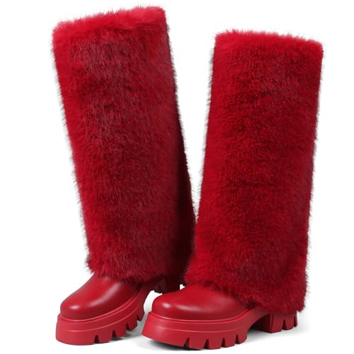 Tarkwa Women's Furffy Knee High Boots Winter Fold Over Boots