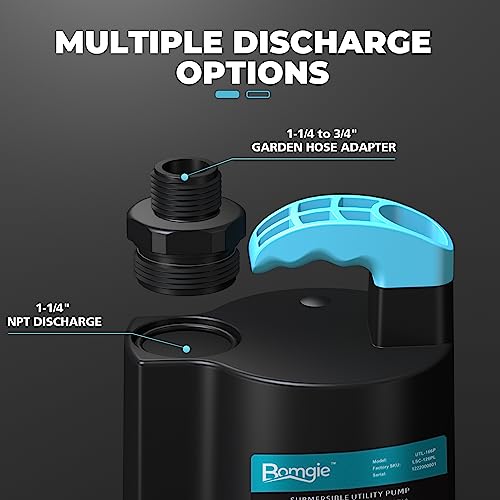 Image of Automatic Water Pump, 2250GPH Sump Pump Submersible Basement Portable Electric Utility Water Pump Removal for Pool Draining Basement Hot Tubs Garden Pool Cover Pond, Dark