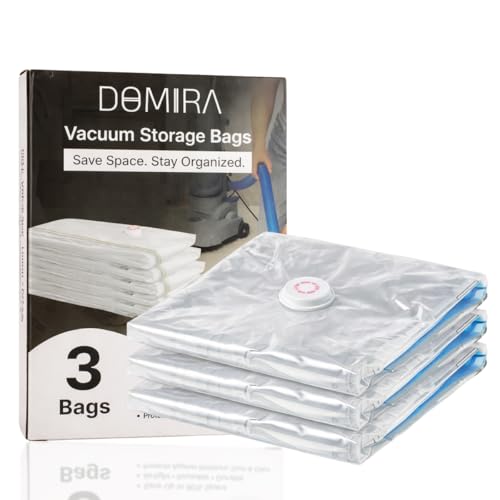 DOMIRA Vacuum Storage Bags Space Saver Bags For Clothes Duvets Travel Airtight Compression Seal Reusable Heavy Duty Vacuum Bags (Small 3PK)