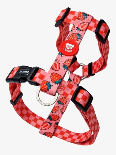DUKIER - Arnés Clásico para Perro, Chaleco Antitirones, Ajustable y en Forma de H para Mascotas, Homologado, con Cierre de Seguridad de 4 Puntos, Diseño Berry Love, Talla L