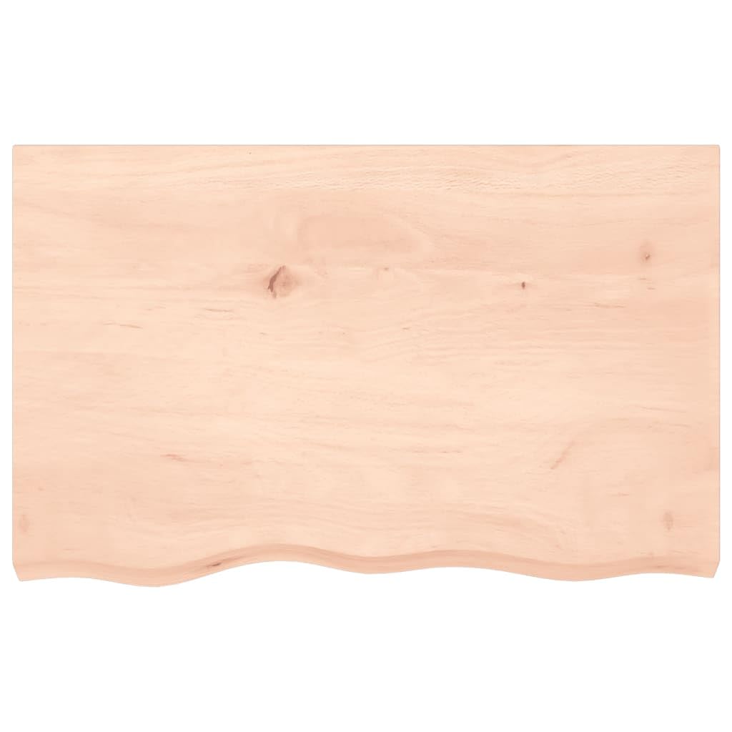 Piano lavabo in legno massiccio di rovere non trattato, 80 x 50 x (2-4) cm, con bordo naturale, versatile come piano di lavoro, piano da tavolo, ripiano per cucina, officina, ufficio e fai da