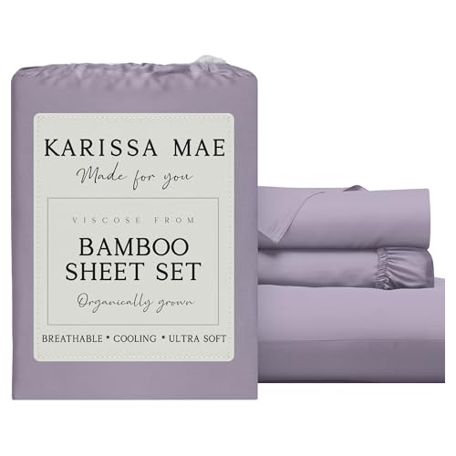 Image of KARISSA MAE Luxury Bamboo Viscose Twin Size Sheet Set | FSC Certified | Cooling | Ultra Soft | 18 inch Deep Pockets | Elastic Corner Straps | Includes Organizer Band [Plum]